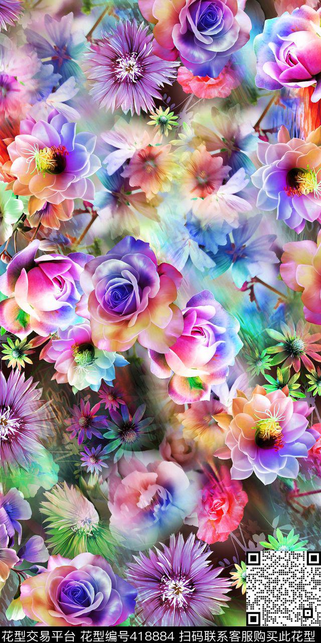 绚丽多彩抽象小碎花数码印花华亿平台下载（图片编号: 418884） - 瓦栏（Walan）