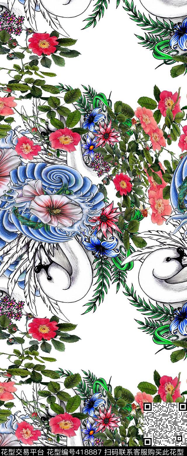动物绘画枝叶数码印花华亿平台下载（图片编号: 418887） - 瓦栏（Walan）