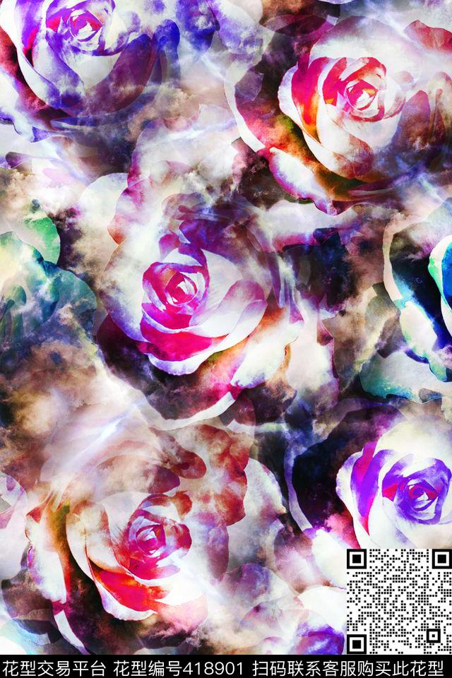 虚幻花卉花卉、抽象底纹数码印花华亿平台下载（图片编号: 418901） - 瓦栏（Walan）