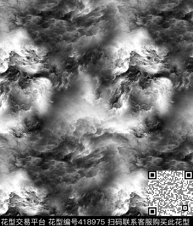 抽象黑白灰数码印花华亿平台下载（图片编号: 418975） - 瓦栏（Walan）