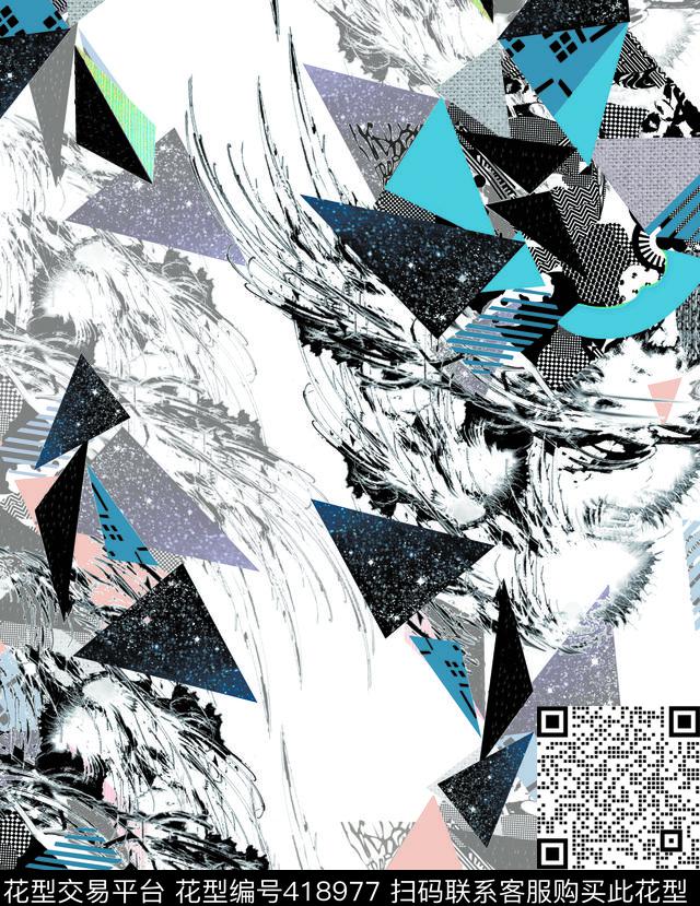 抽象几何写意数码印花华亿平台下载（图片编号: 418977） - 瓦栏（Walan）