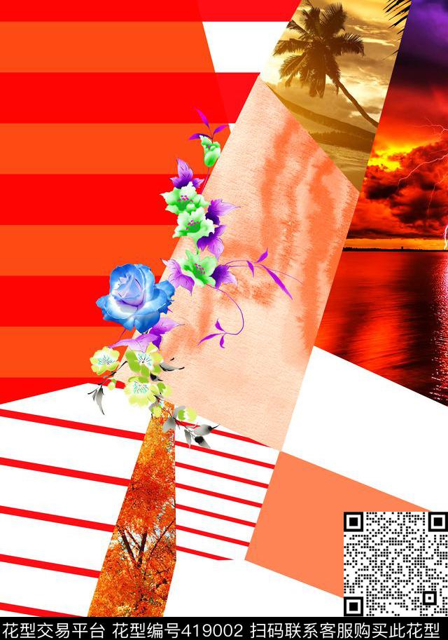 几何花朵风景数码印花华亿平台下载（图片编号: 419002） - 瓦栏（Walan）