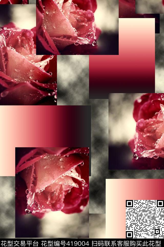 几何玫瑰纹理数码印花华亿平台下载（图片编号: 419004） - 瓦栏（Walan）
