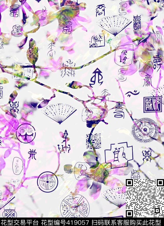 中国风风古唐风数码印花华亿平台下载（图片编号: 419057） - 瓦栏（Walan）