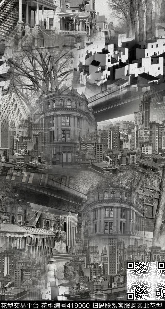 复古黑白老照片数码印花华亿平台下载（图片编号: 419060） - 瓦栏（Walan）