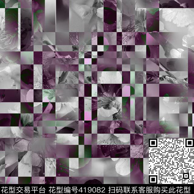 滤色灰白桃花数码印花华亿平台下载（图片编号: 419082） - 瓦栏（Walan）