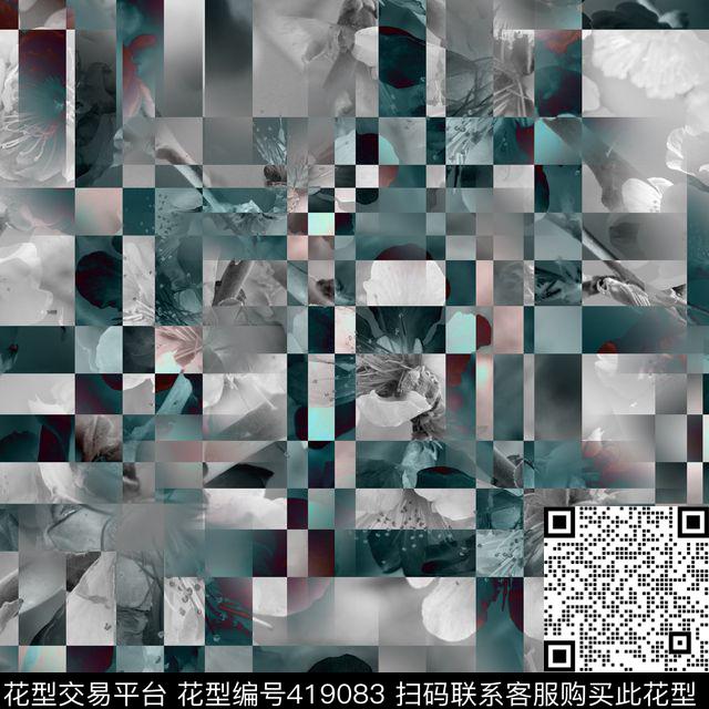 滤色灰白桃花数码印花华亿平台下载（图片编号: 419083） - 瓦栏（Walan）