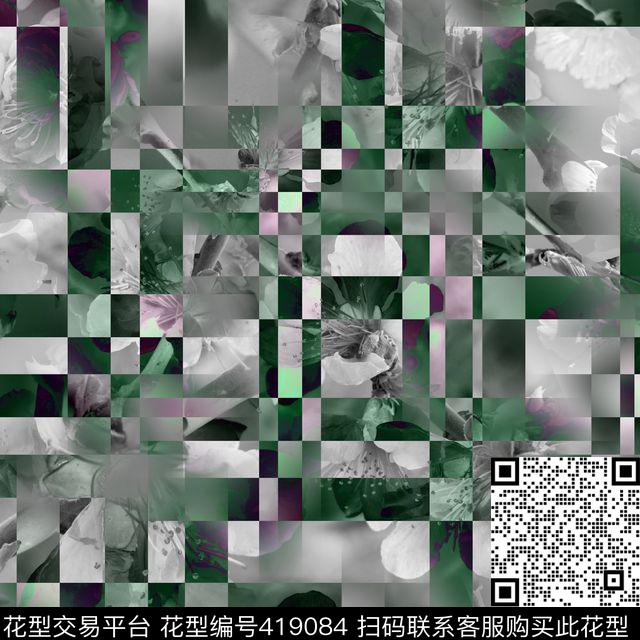 滤色灰白桃花数码印花华亿平台下载（图片编号: 419084） - 瓦栏（Walan）