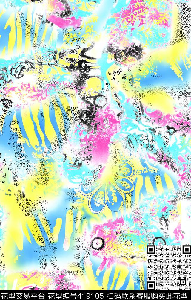虎皮豹纹抽象沙滩花传统印花华亿平台下载（图片编号: 419105） - 瓦栏（Walan）
