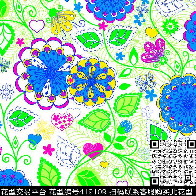 小清晰花夲向日葵传统印花华亿平台下载（图片编号: 419109） - 瓦栏（Walan）