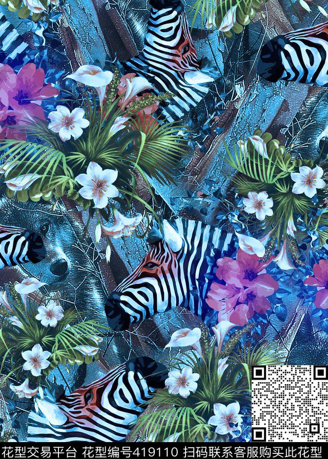 抽象动物数码印花华亿平台下载（图片编号: 419110） - 瓦栏（Walan）