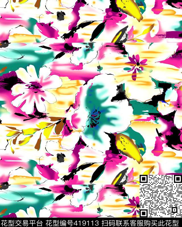 流行时尚花夲自然传统印花华亿平台下载（图片编号: 419113） - 瓦栏（Walan）