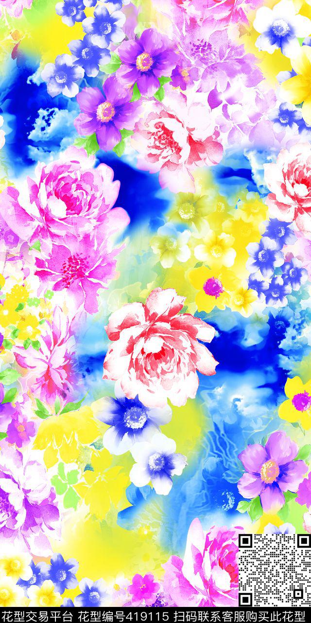时尚花纹花花世界数码印花华亿平台下载（图片编号: 419115） - 瓦栏（Walan）