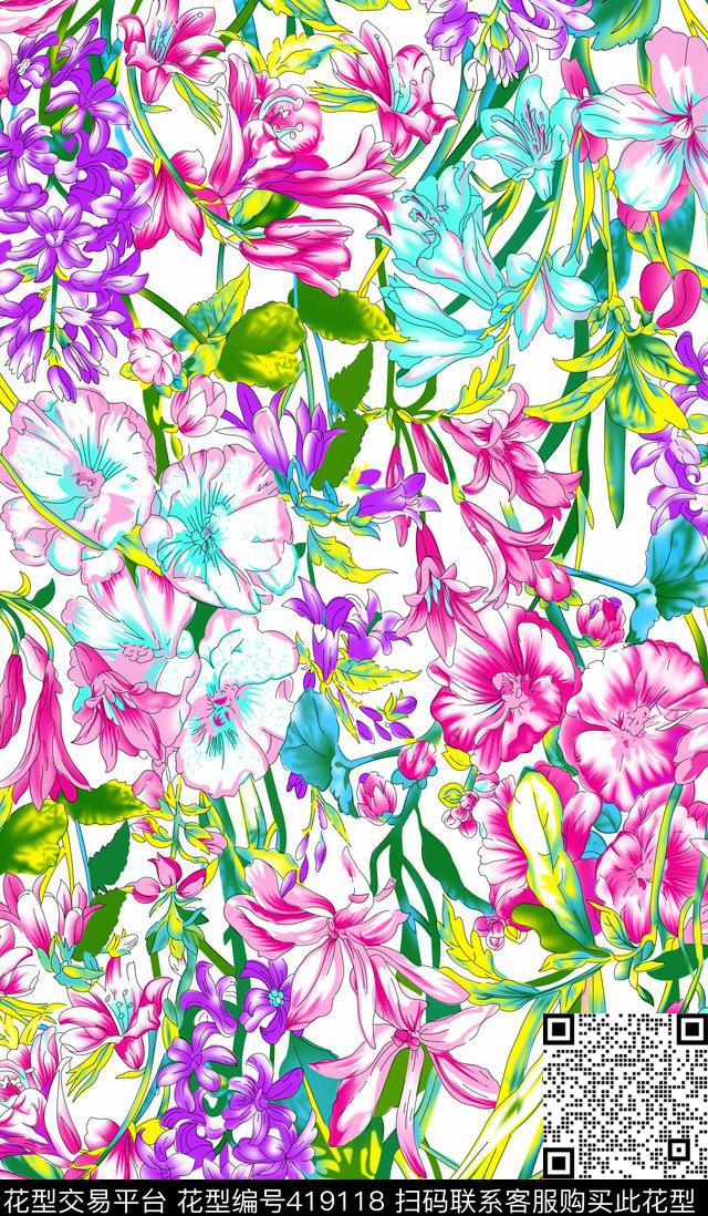 牵牛花花花世界传统印花华亿平台下载（图片编号: 419118） - 瓦栏（Walan）