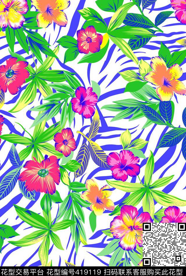 叶子与花花花世界传统印花华亿平台下载（图片编号: 419119） - 瓦栏（Walan）