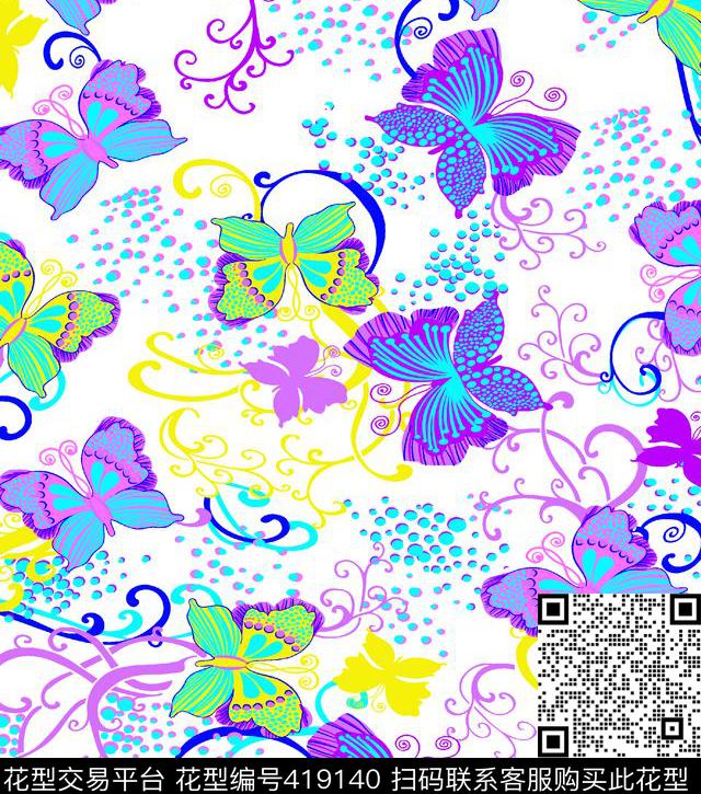 多色蝴蝶蝴蝶圆点简单蝴蝶传统印花华亿平台下载（图片编号: 419140） - 瓦栏（Walan）