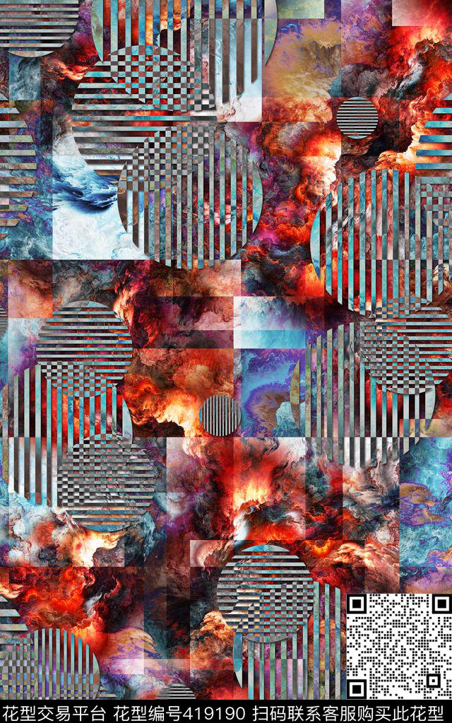 抽象波点条纹数码印花华亿平台下载（图片编号: 419190） - 瓦栏（Walan）