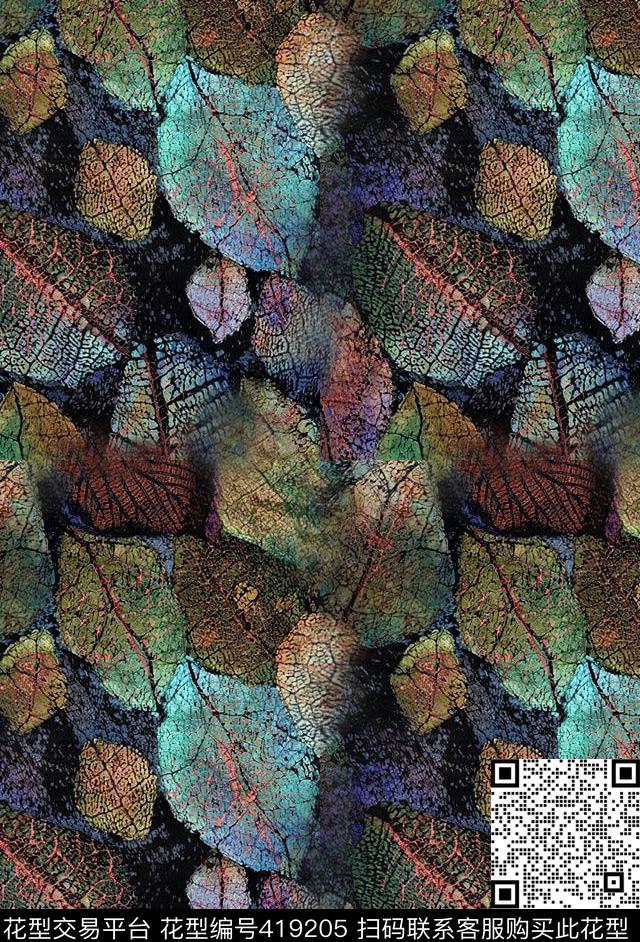 叶子植物闪亮数码印花华亿平台下载（图片编号: 419205） - 瓦栏（Walan）