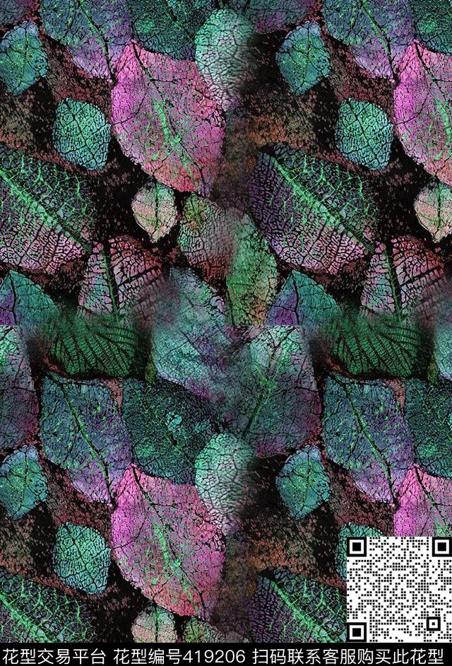 叶子植物闪亮数码印花华亿平台下载（图片编号: 419206） - 瓦栏（Walan）