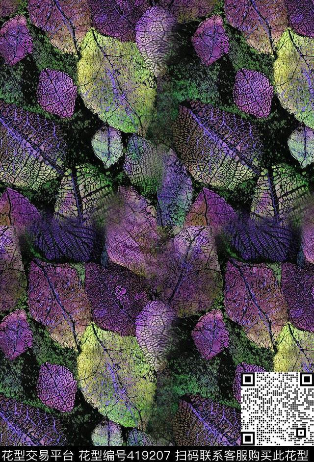 叶子植物闪亮数码印花华亿平台下载（图片编号: 419207） - 瓦栏（Walan）