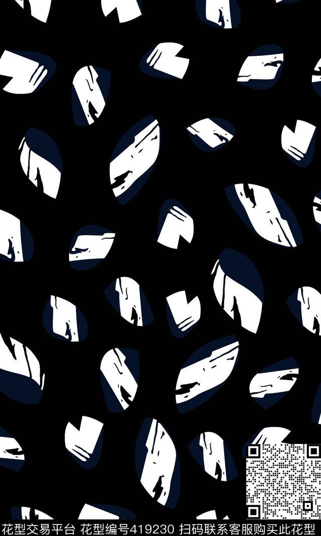 抽象黑白写意传统印花华亿平台下载（图片编号: 419230） - 瓦栏（Walan）