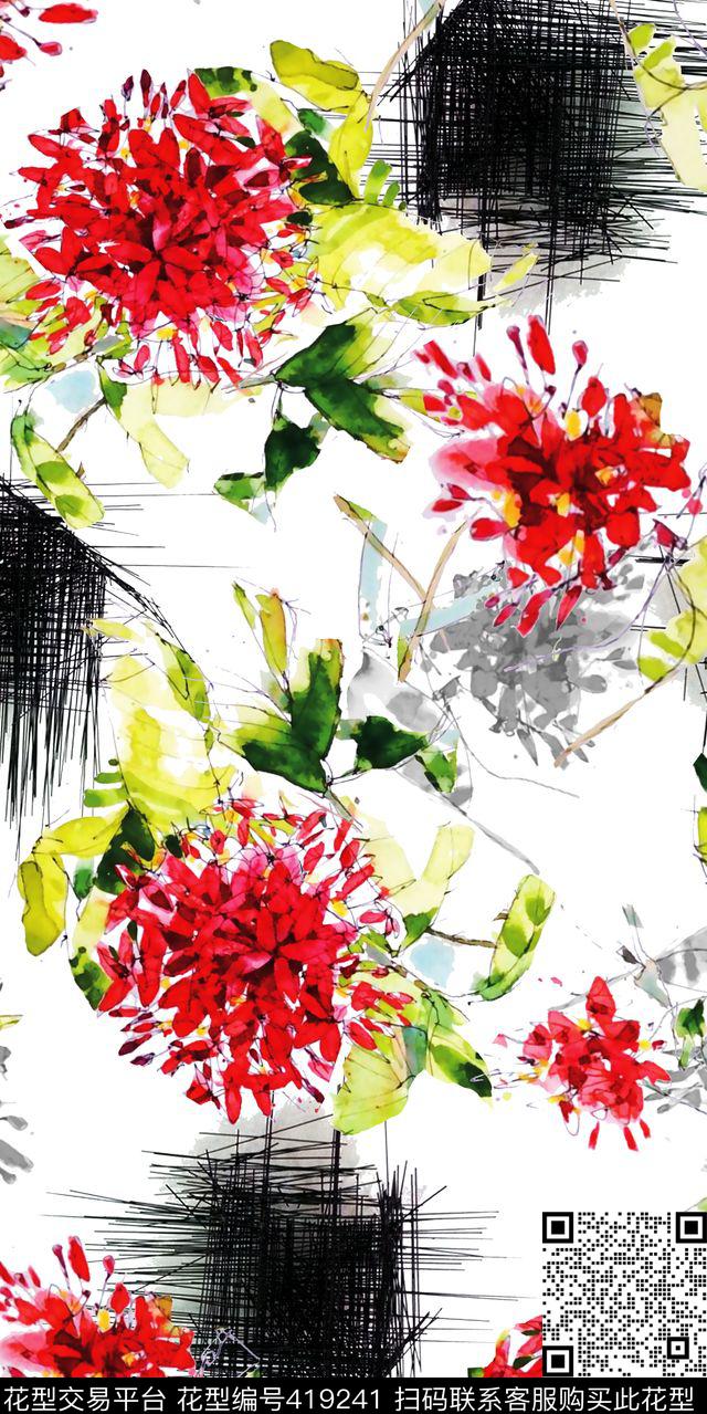 时尚流行新潮水彩水墨花卉丝绸真丝棉布数码画稿数码印花华亿平台下载（图片编号: 419241） - 瓦栏（Walan）