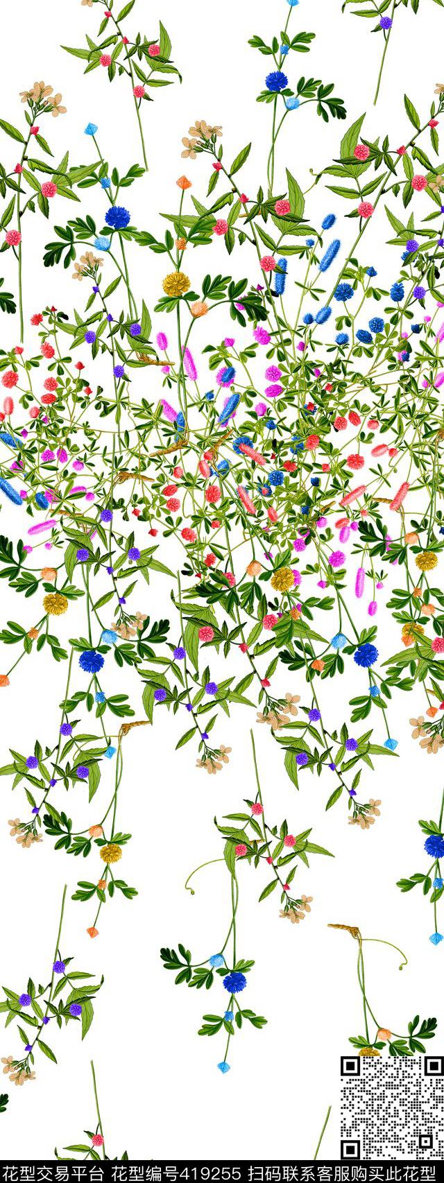 中国风花瓣植物数码印花华亿平台下载（图片编号: 419255） - 瓦栏（Walan）