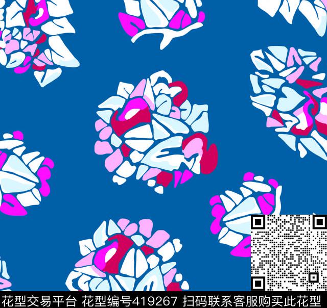 蓝红白色块传统印花华亿平台下载（图片编号: 419267） - 瓦栏（Walan）