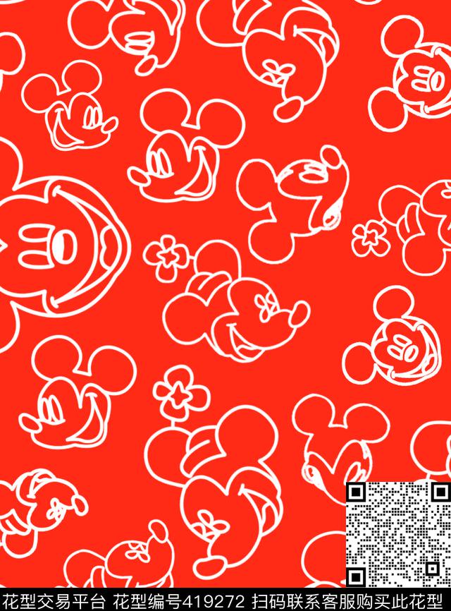 米奇线描字母卡通传统印花华亿平台下载（图片编号: 419272） - 瓦栏（Walan）