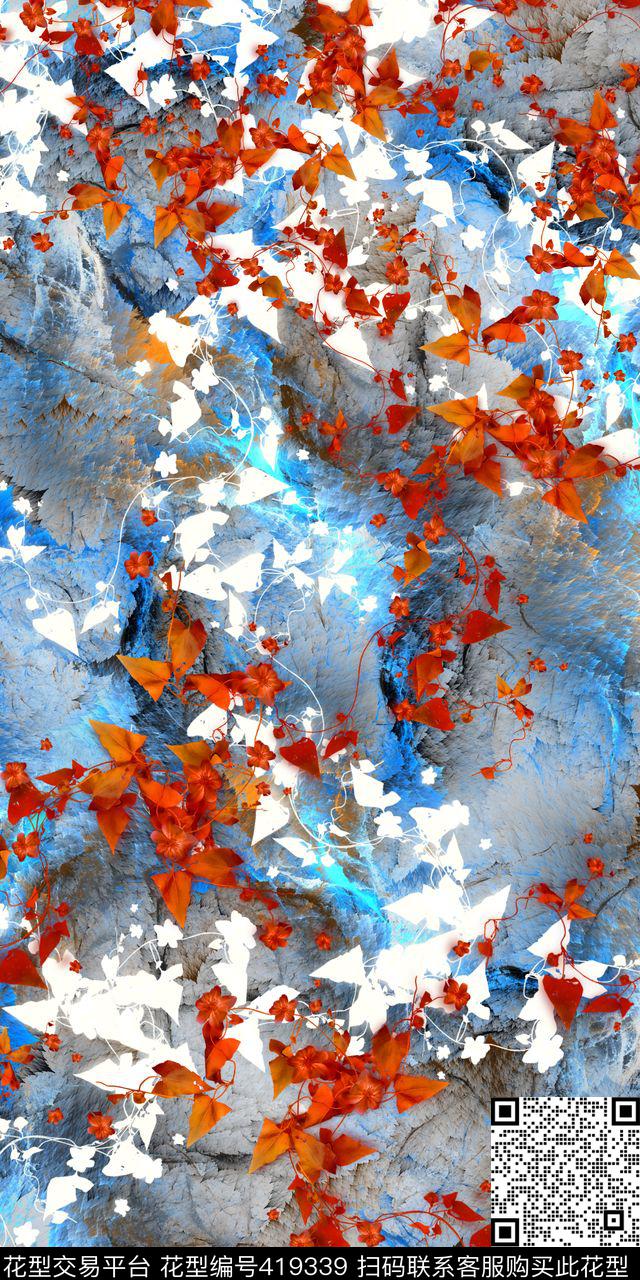 抽象定位枫叶数码印花华亿平台下载（图片编号: 419339） - 瓦栏（Walan）