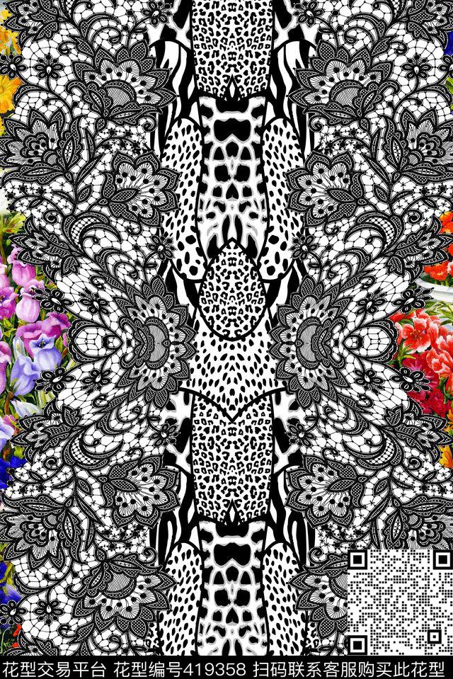 豹纹蕾丝绘画数码印花华亿平台下载（图片编号: 419358） - 瓦栏（Walan）