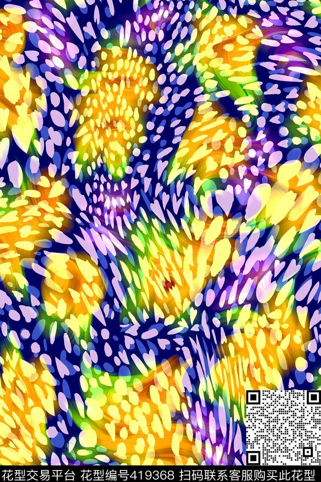 豹纹抽象电子花卉数码印花华亿平台下载（图片编号: 419368） - 瓦栏（Walan）