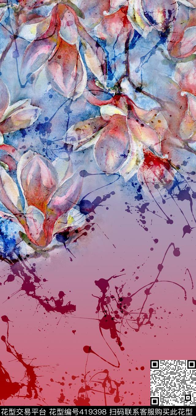 长裙泼墨水彩数码印花华亿平台下载（图片编号: 419398） - 瓦栏（Walan）