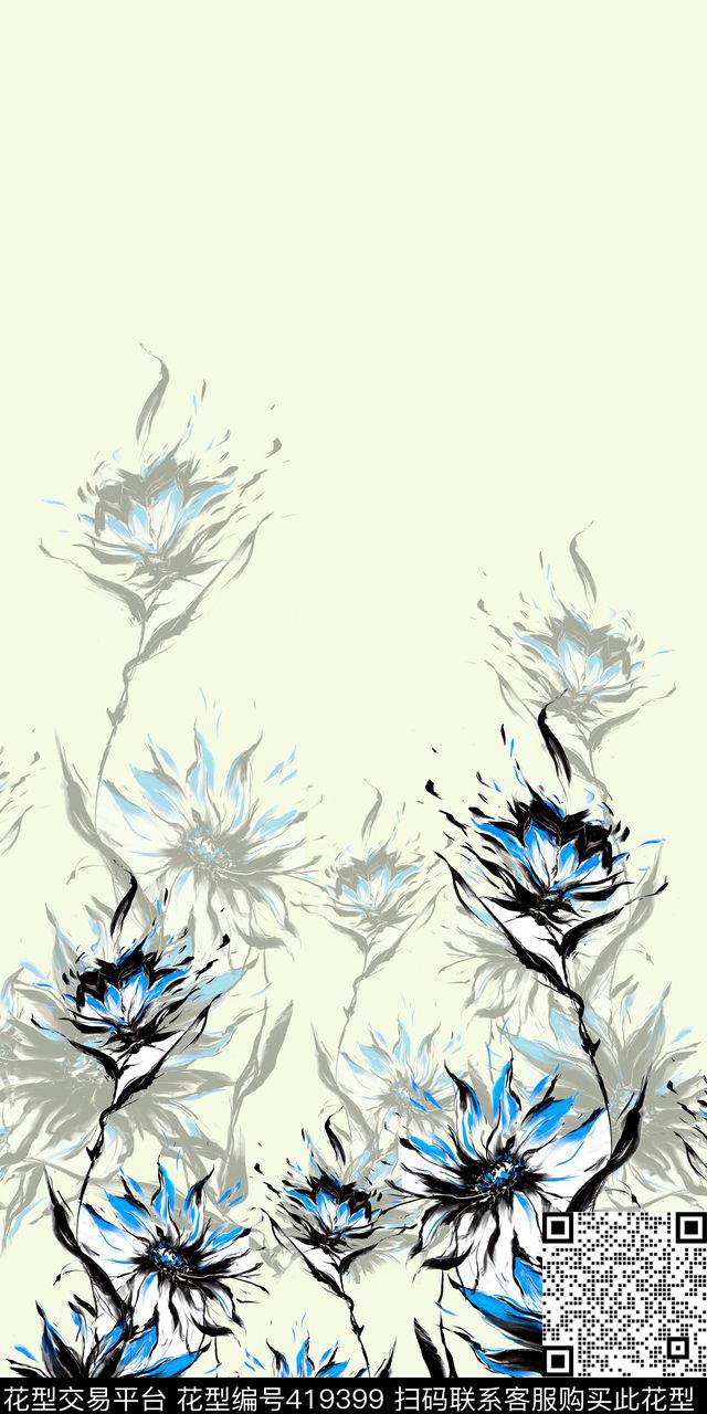 定位花手绘花数码印花华亿平台下载（图片编号: 419399） - 瓦栏（Walan）