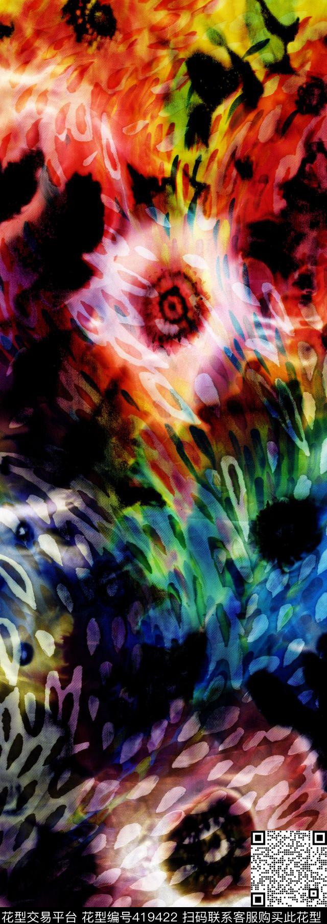 波纹抽象花卉数码印花华亿平台下载（图片编号: 419422） - 瓦栏（Walan）