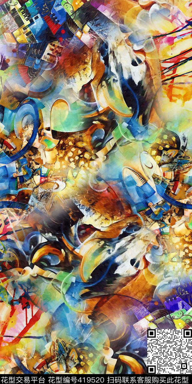 手绘油画涂鸦时尚数码印花华亿平台下载（图片编号: 419520） - 瓦栏（Walan）