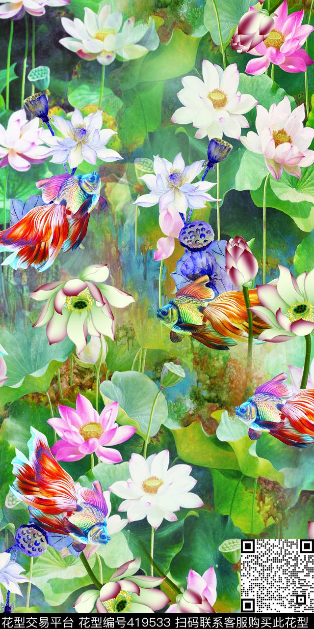 时尚荷花数码印花华亿平台下载（图片编号: 419533） - 瓦栏（Walan）