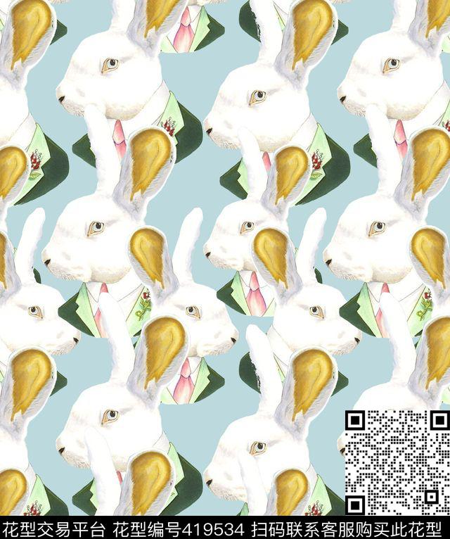 动物动物纹小白兔数码印花华亿平台下载（图片编号: 419534） - 瓦栏（Walan）
