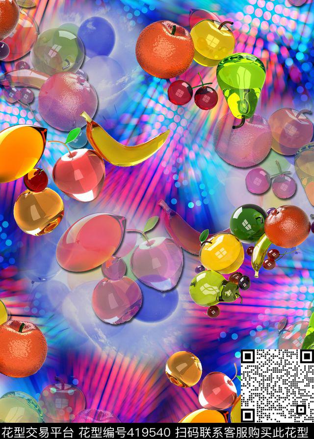抽象植物水果数码印花华亿平台下载（图片编号: 419540） - 瓦栏（Walan）