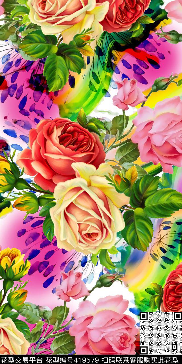 花卉数码面料时尚流行新潮丝绸真丝棉布数码画稿数码印花华亿平台下载（图片编号: 419579） - 瓦栏（Walan）