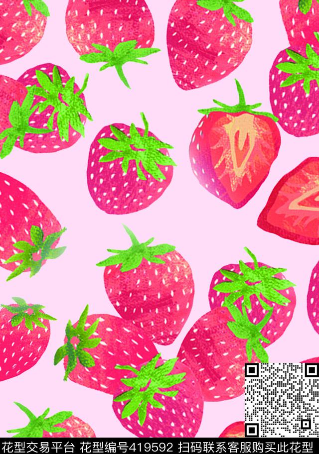 草莓水果类传统印花华亿平台下载（图片编号: 419592） - 瓦栏（Walan）