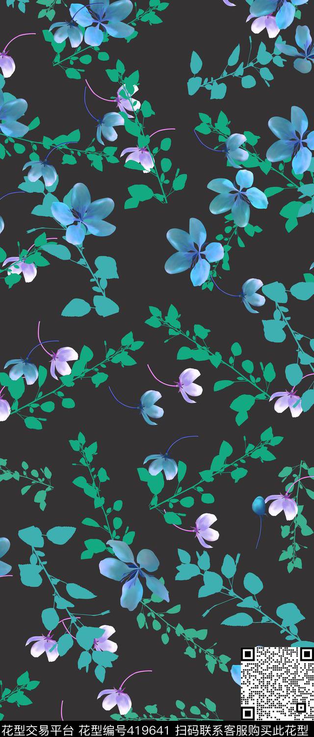 女装四方连续花鸟植物传统印花华亿平台下载（图片编号: 419641） - 瓦栏（Walan）