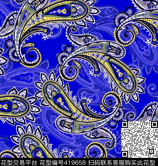 复古佩斯利涡旋纹数码印花传统印花华亿平台下载（图片编号: 419658） - 瓦栏（Walan）