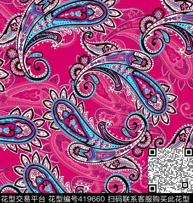 复古佩斯利涡旋纹数码印花数码印花华亿平台下载（图片编号: 419660） - 瓦栏（Walan）