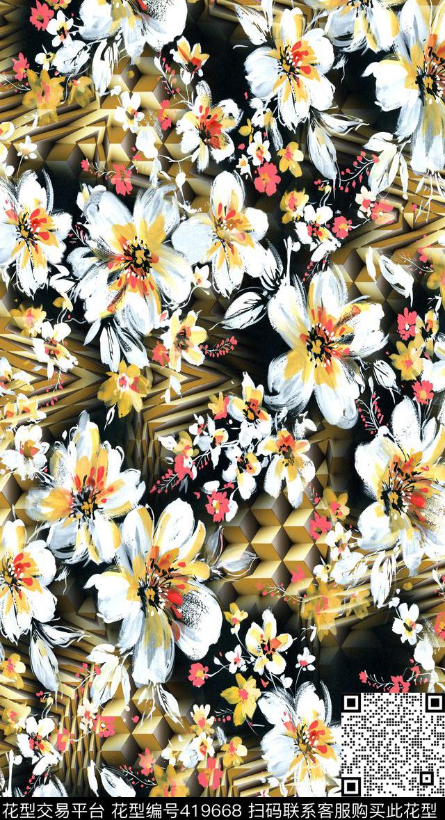 3D花卉金块数码印花华亿平台下载（图片编号: 419668） - 瓦栏（Walan）