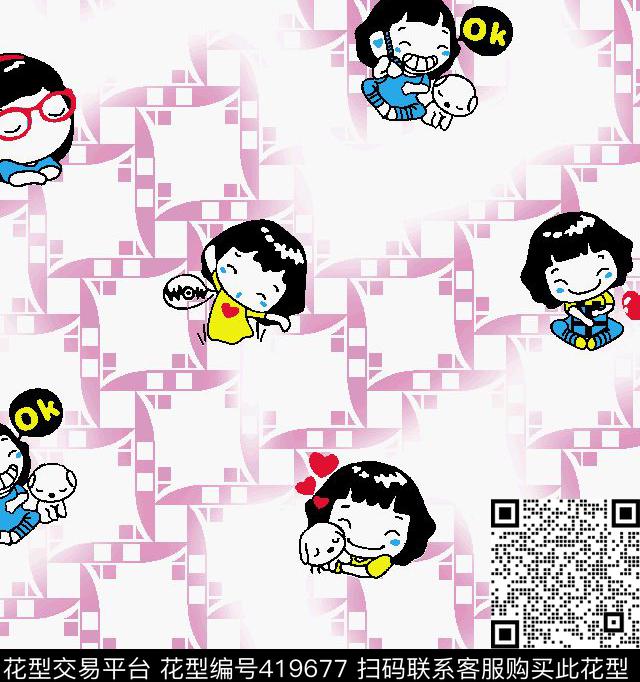 卡通漫画壹人行抽象涂鸦风传统印花华亿平台下载（图片编号: 419677） - 瓦栏（Walan）