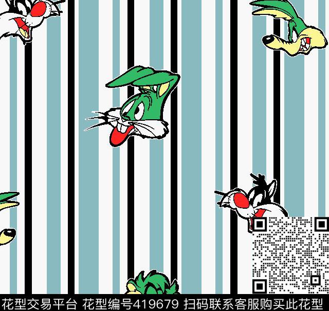 卡通兔大爷壹人行几何动物传统印花华亿平台下载（图片编号: 419679） - 瓦栏（Walan）