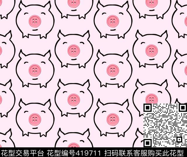 钮扣猪传统印花华亿平台下载（图片编号: 419711） - 瓦栏（Walan）