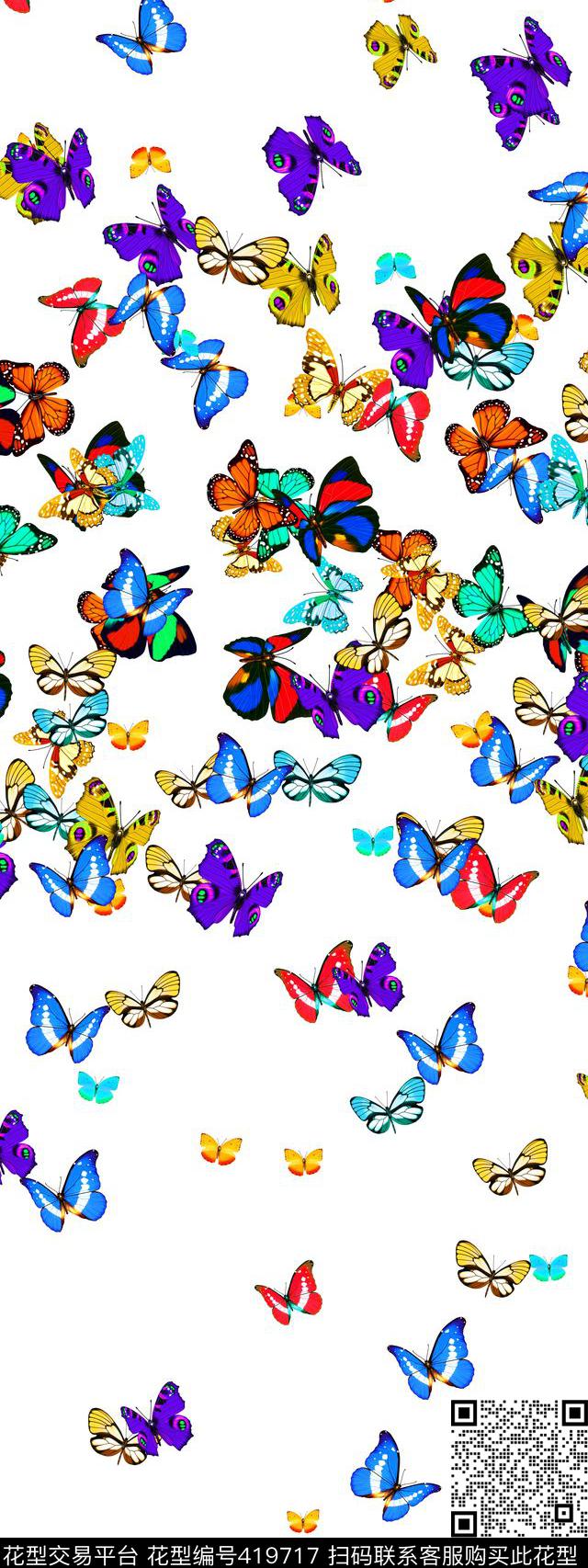 蝴蝶色彩中国风数码印花华亿平台下载（图片编号: 419717） - 瓦栏（Walan）