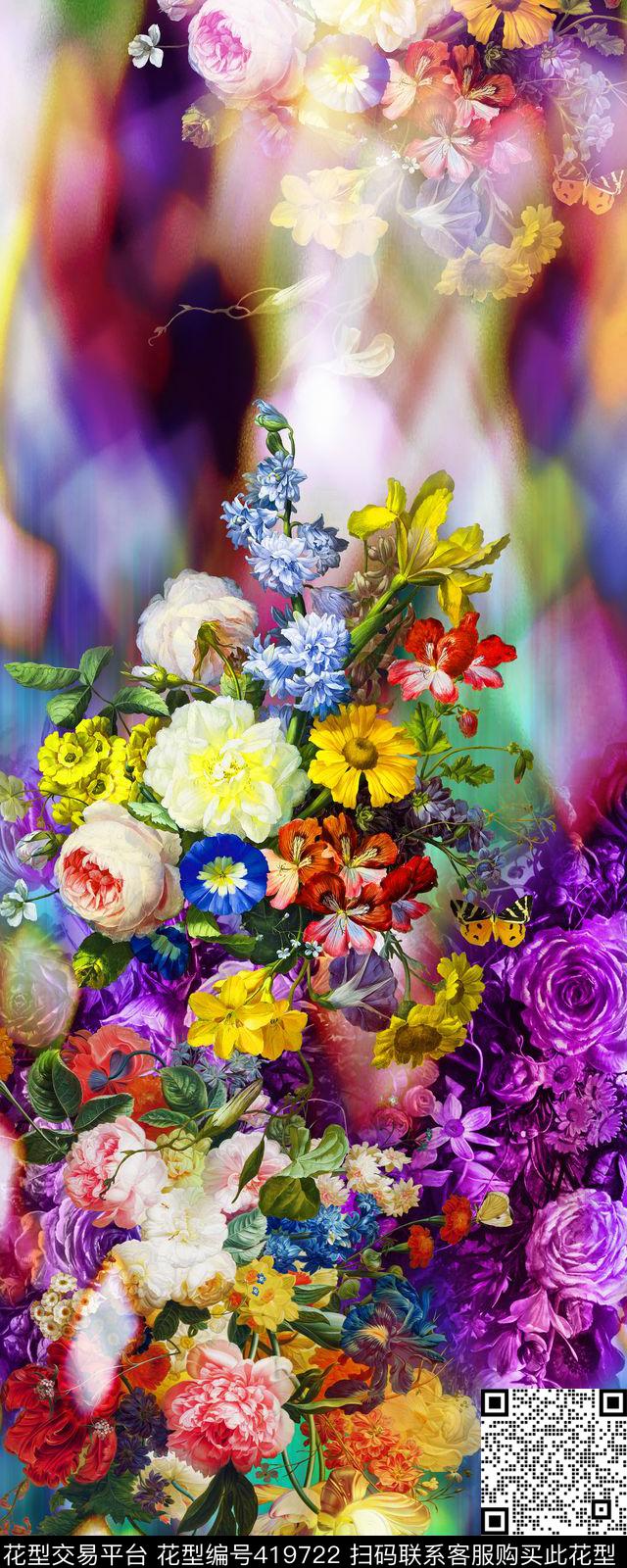 抽象花卉晕染数码印花华亿平台下载（图片编号: 419722） - 瓦栏（Walan）